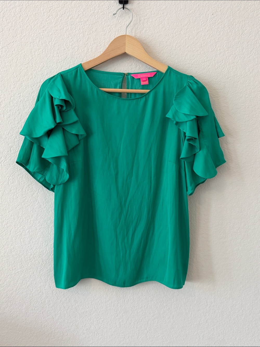 Lilly Pulitzer Ana Top Everglades Green Layered Ruffle Sleeve Blouse Size S